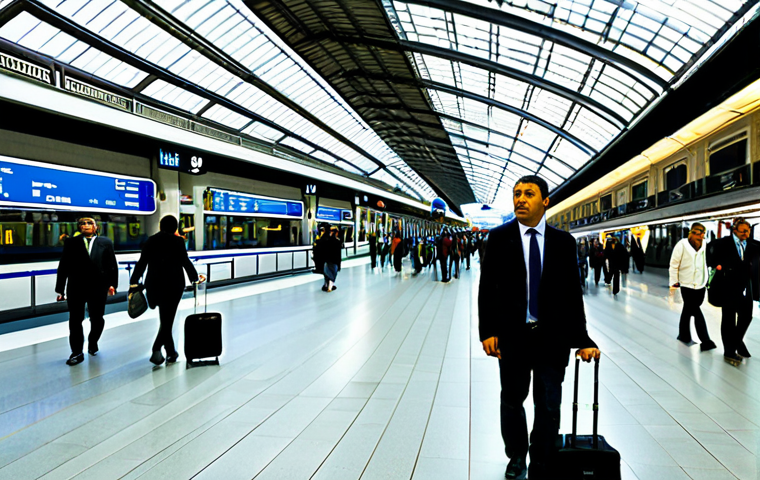 하이퍼루프와 고속철도 비교 분석 - Modern Madrid Train Station**
"A bustling, modern train station in Madrid, Spain, featuring a sleek...