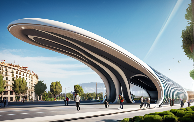 하이퍼루프와 고속철도 비교 분석 - Modern Madrid Train Station**

"A bustling, modern train station in Madrid, Spain, featuring a sleek...