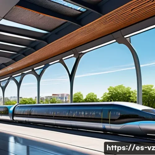 Home 26 하이퍼루프 기술의 글로벌 정책 동향 - A futuristic Hyperloop station in a vibrant Spanish cityscape, featuring sleek, aerodynamic pods rea...