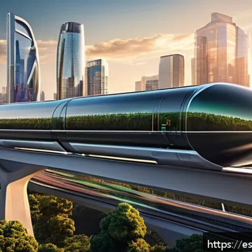 Home 13 하이퍼루프 기술의 연구 및 개발 현황 - A futuristic Hyperloop capsule design speeding through a sleek, elevated vacuum tube in a modern Lat...