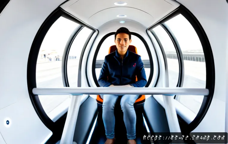 하이퍼루프 교통의 사용자 안전 확보 방안 - Photorealistic interior of a futuristic hyperloop passenger capsule at a Spanish transit hub, a dive...